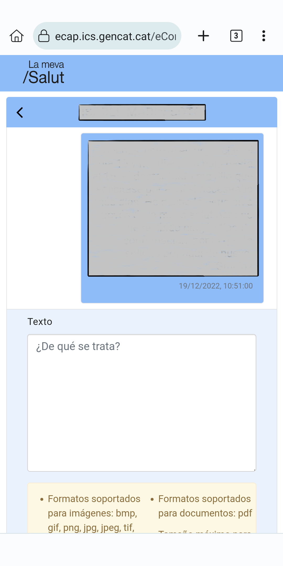 Chat en dispositivo móvil con La Meva Salut Plus